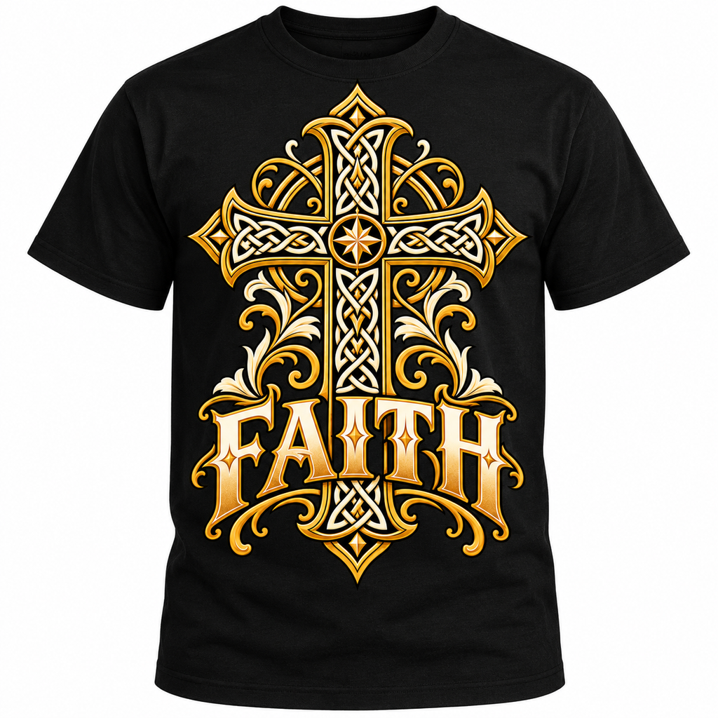 Celtic Faith Ornate Christian Cross Unisex Heavy Cotton T-Shirt