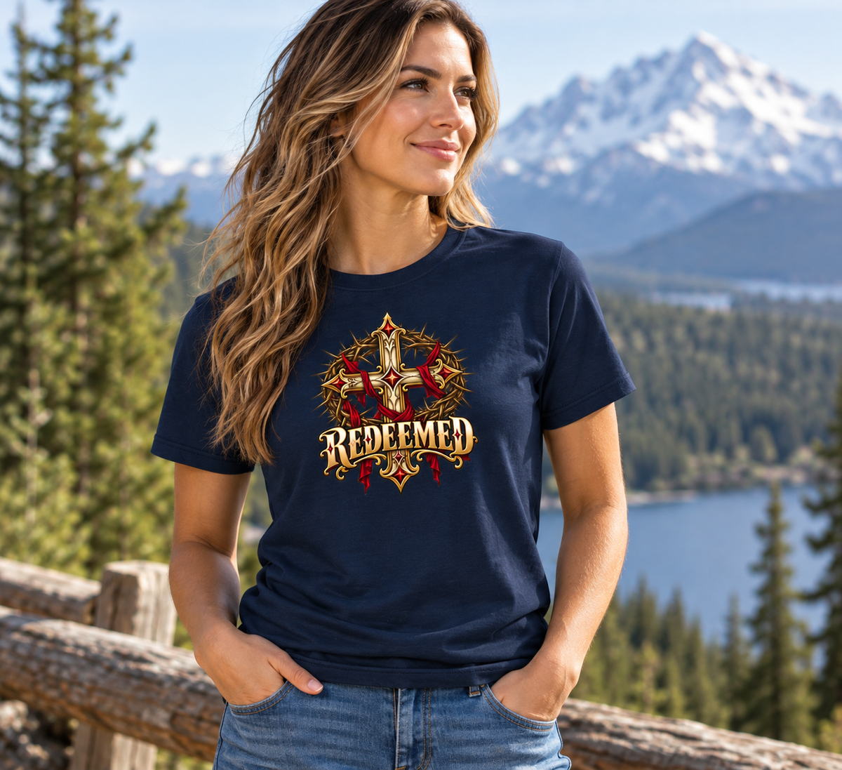 Redeemed Crown of Thorns Christian Cross Unisex Heavy Cotton T-Shirt