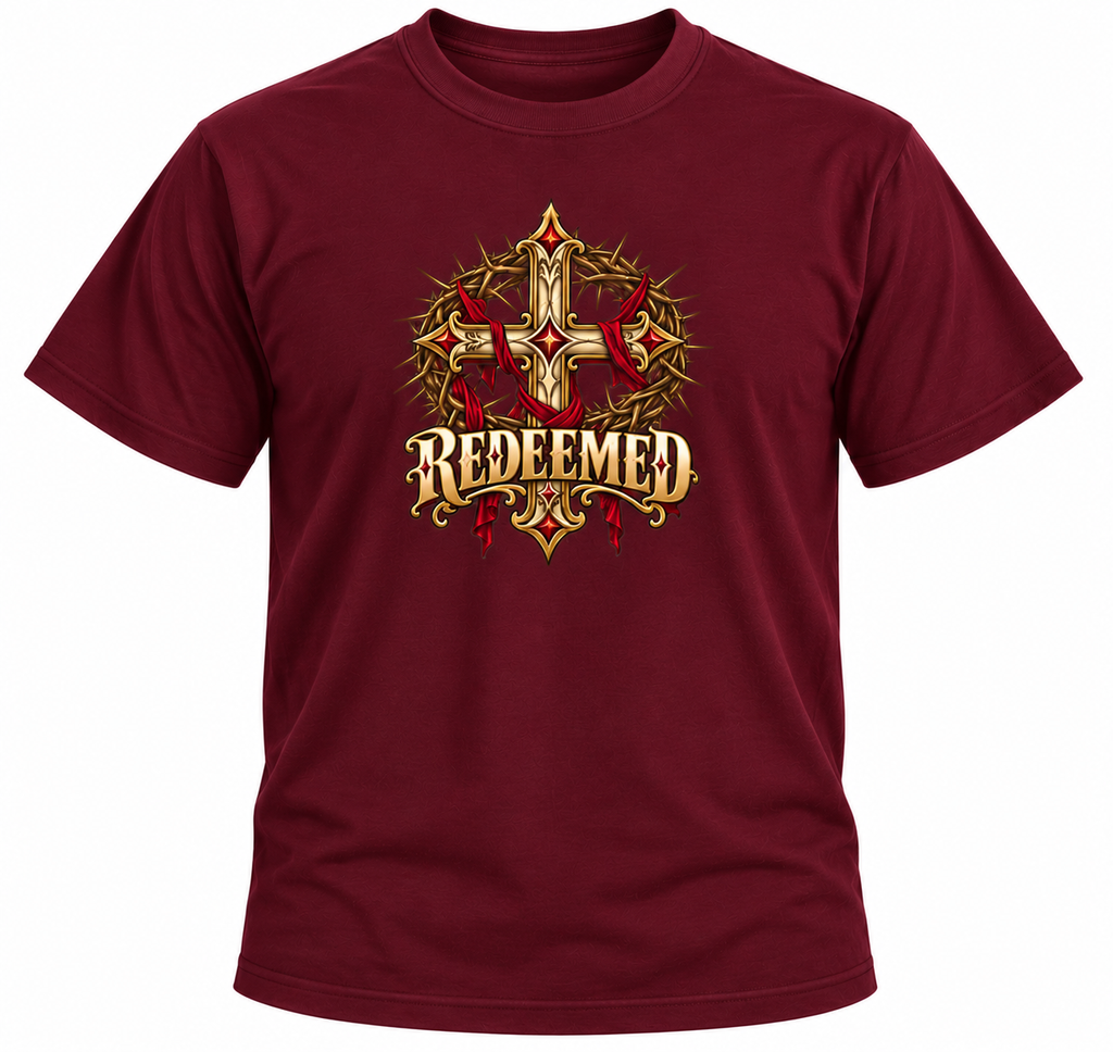 Redeemed Crown of Thorns Christian Cross Unisex Heavy Cotton T-Shirt
