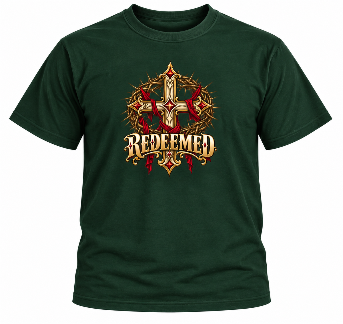 Redeemed Crown of Thorns Christian Cross Unisex Heavy Cotton T-Shirt