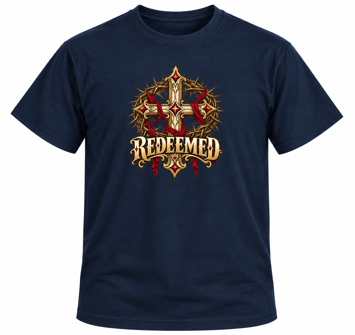 Redeemed Crown of Thorns Christian Cross Unisex Heavy Cotton T-Shirt