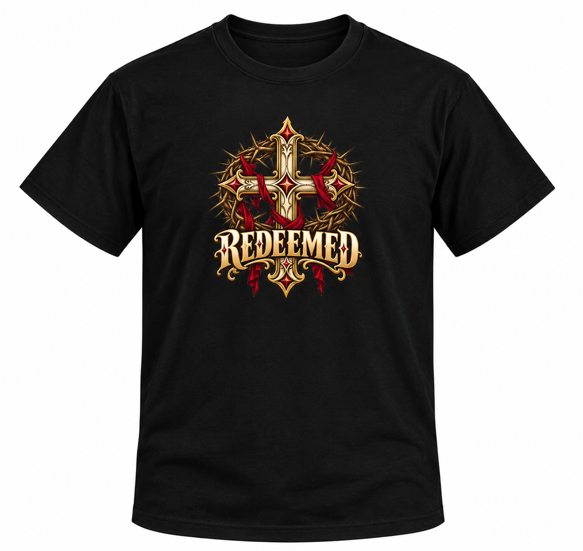 Redeemed Crown of Thorns Christian Cross Unisex Heavy Cotton T-Shirt