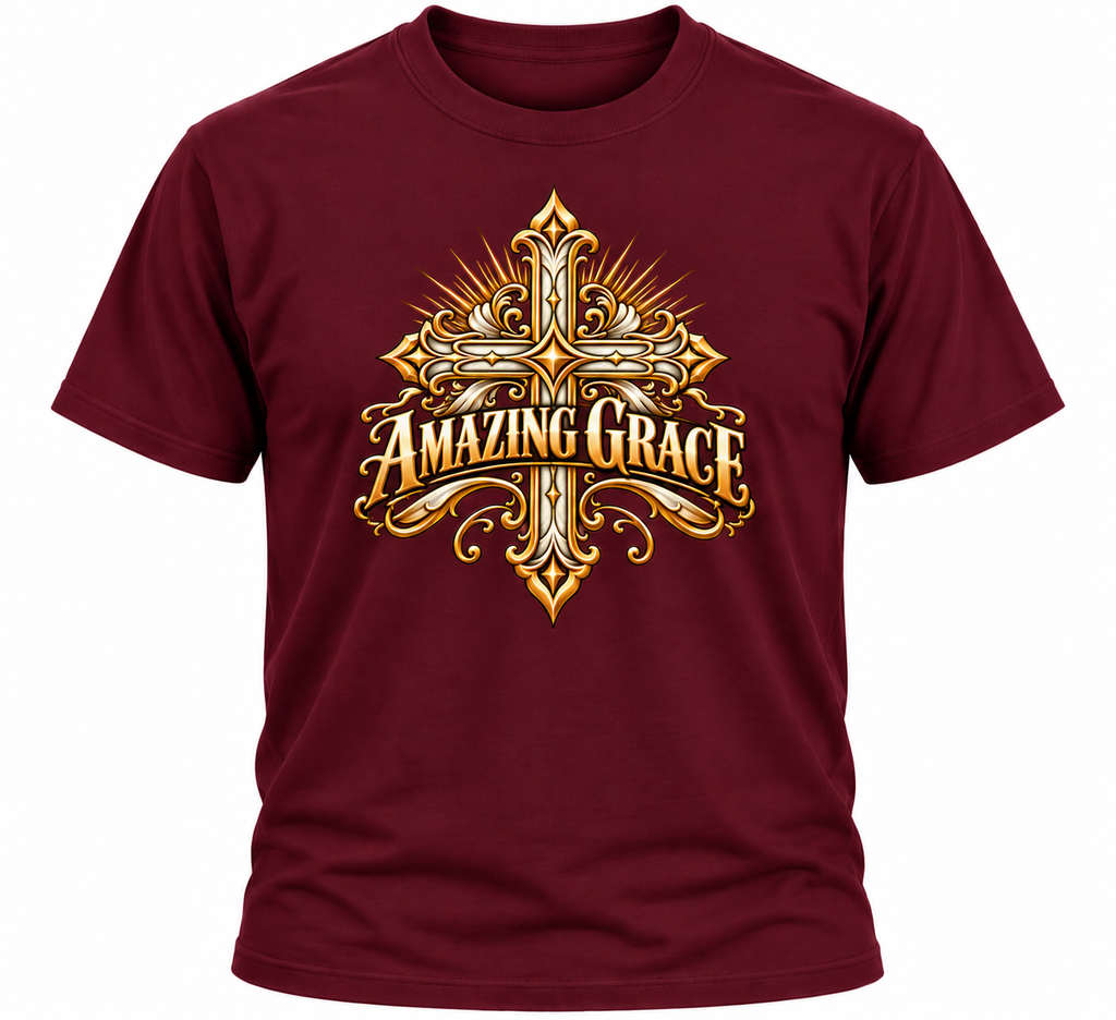 Amazing Grace Ornate Christian Cross Unisex Heavy Cotton T-Shirt