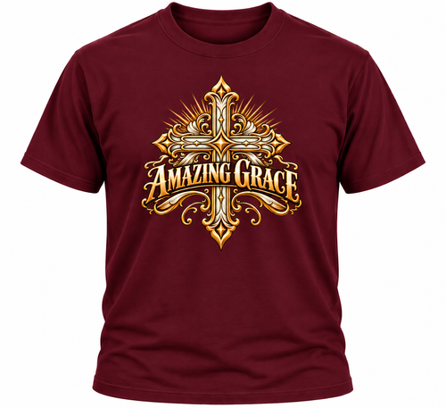 Amazing Grace Ornate Christian Cross Unisex Heavy Cotton T-Shirt