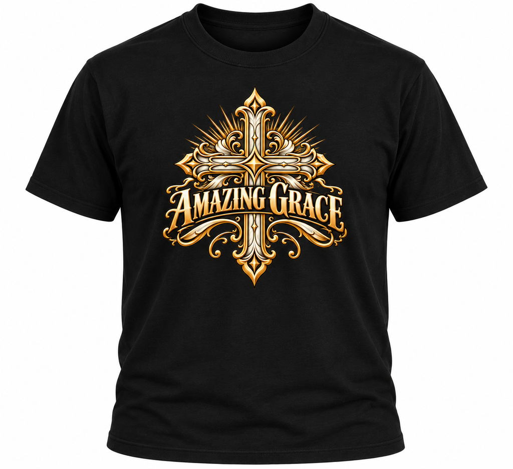 Amazing Grace Ornate Christian Cross Unisex Heavy Cotton T-Shirt