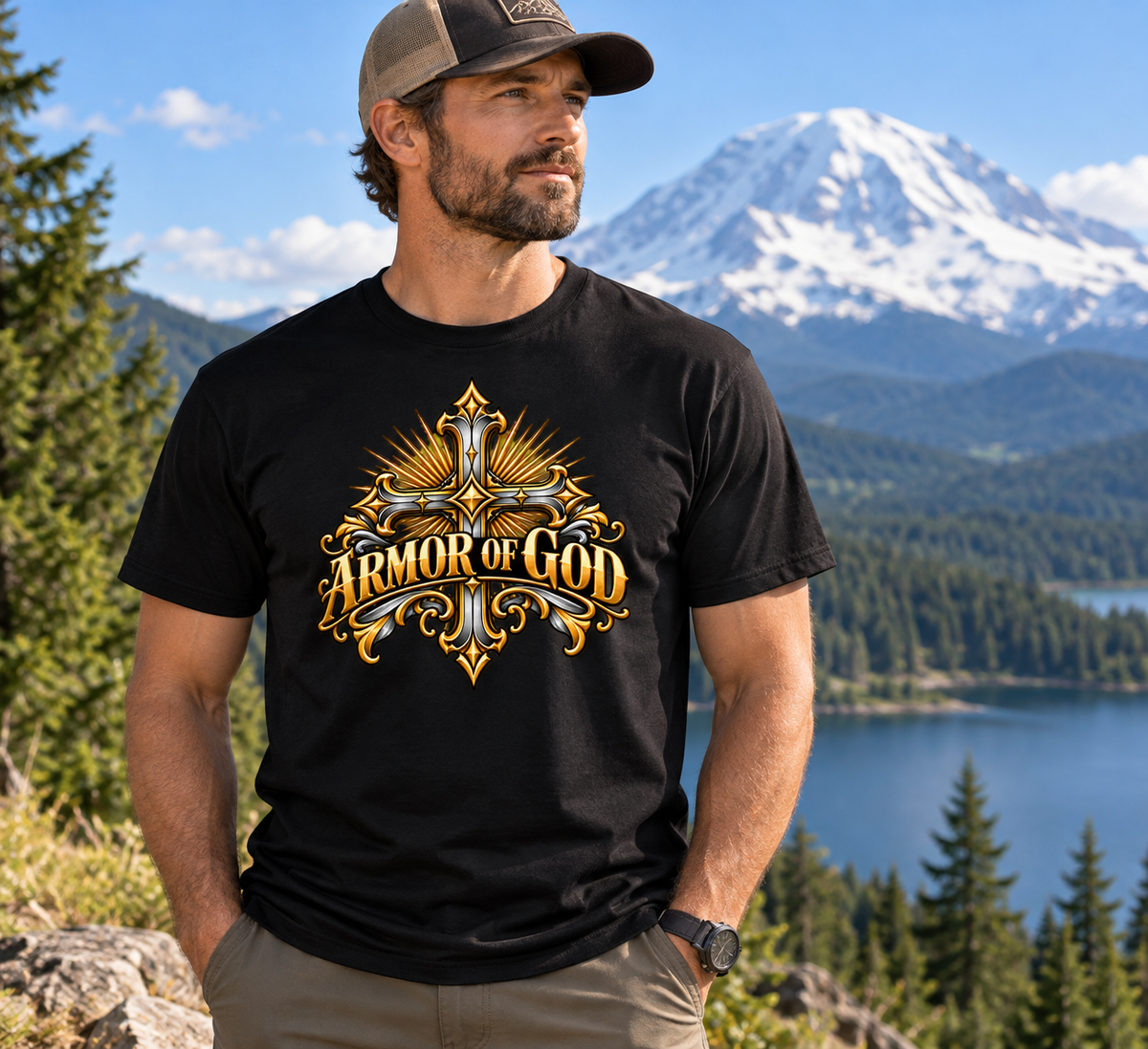Armor of God Ornate Christian Cross Unisex Heavy Cotton T-Shirt