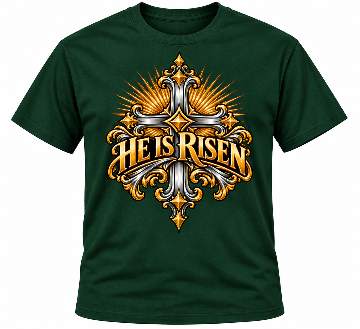 He Is Risen Ornate Christian Cross Unisex Heavy Cotton T-Shirt