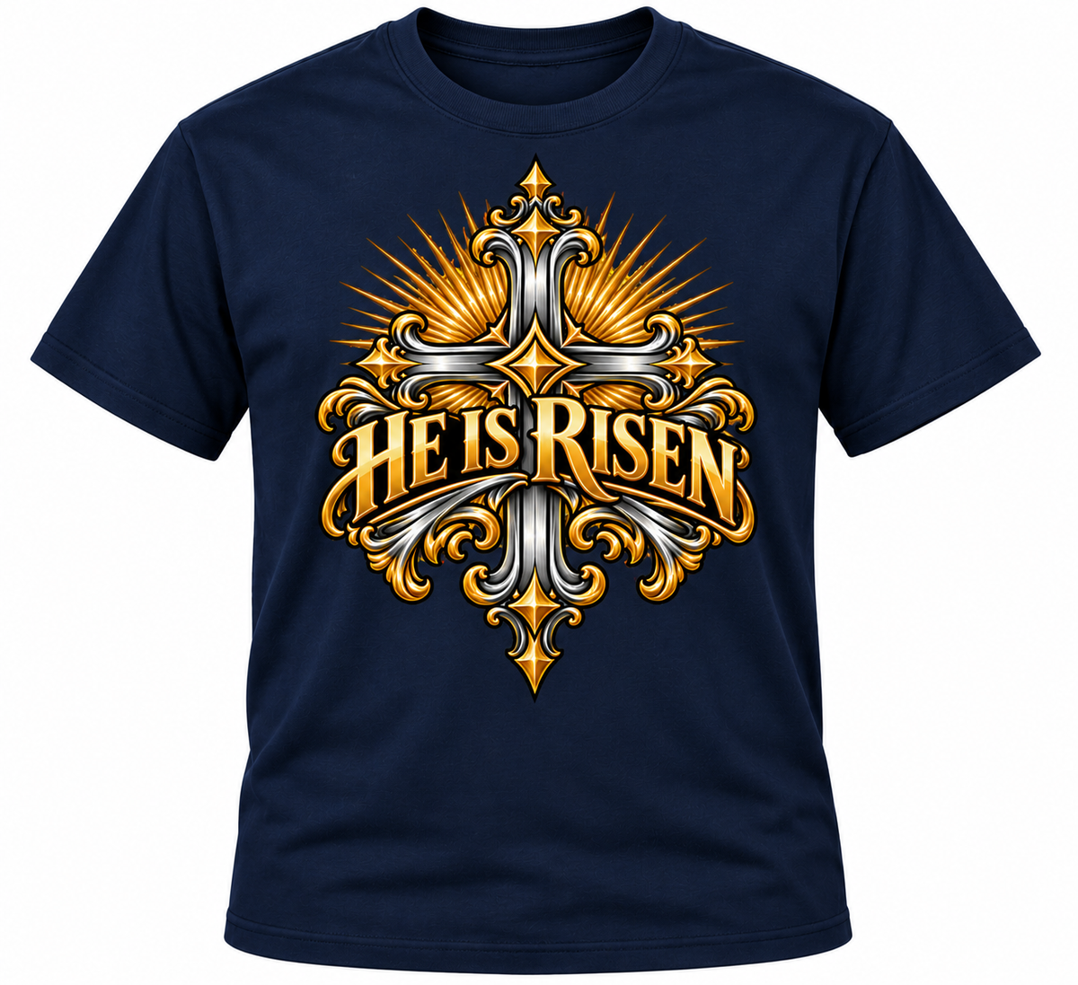He Is Risen Ornate Christian Cross Unisex Heavy Cotton T-Shirt