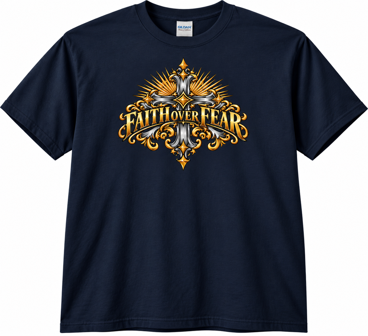 Faith Over Fear Ornate Christian Cross Unisex Heavy Cotton T-Shirt