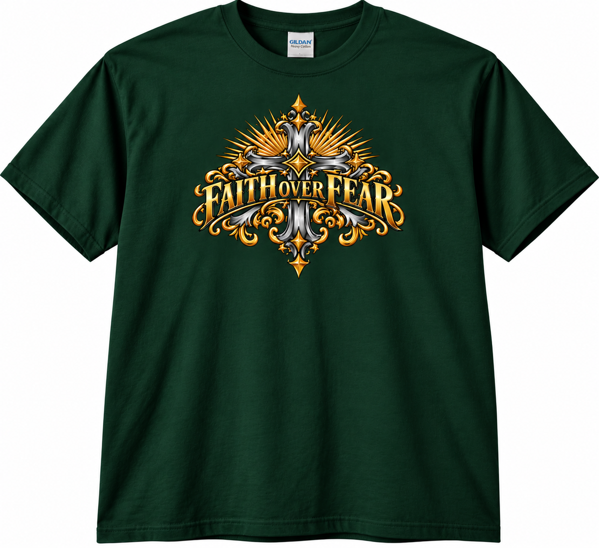Faith Over Fear Ornate Christian Cross Unisex Heavy Cotton T-Shirt