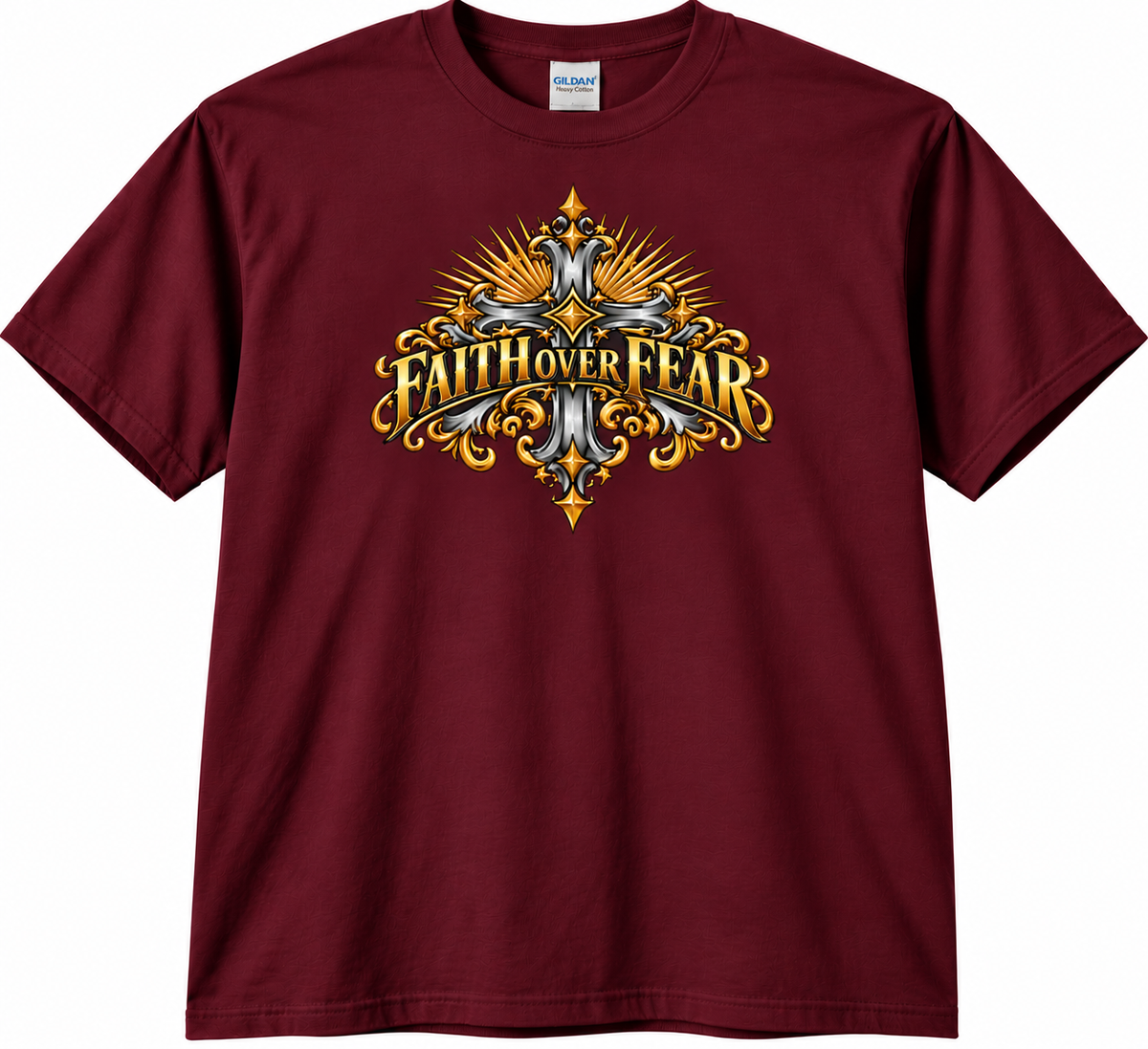 Faith Over Fear Ornate Christian Cross Unisex Heavy Cotton T-Shirt