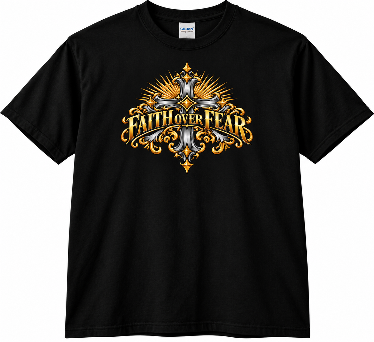 Faith Over Fear Ornate Christian Cross Unisex Heavy Cotton T-Shirt