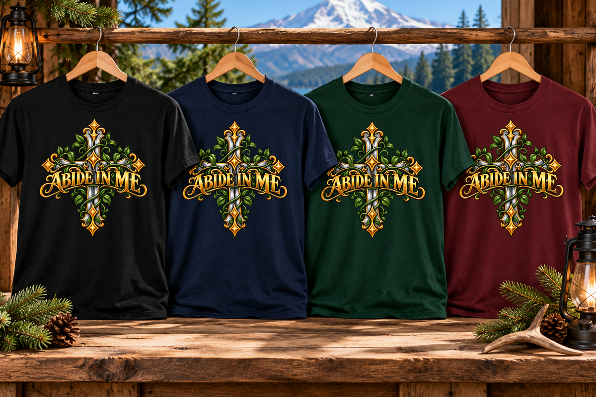 Abide in Me Ornate Christian Cross Unisex Heavy Cotton T-Shirt