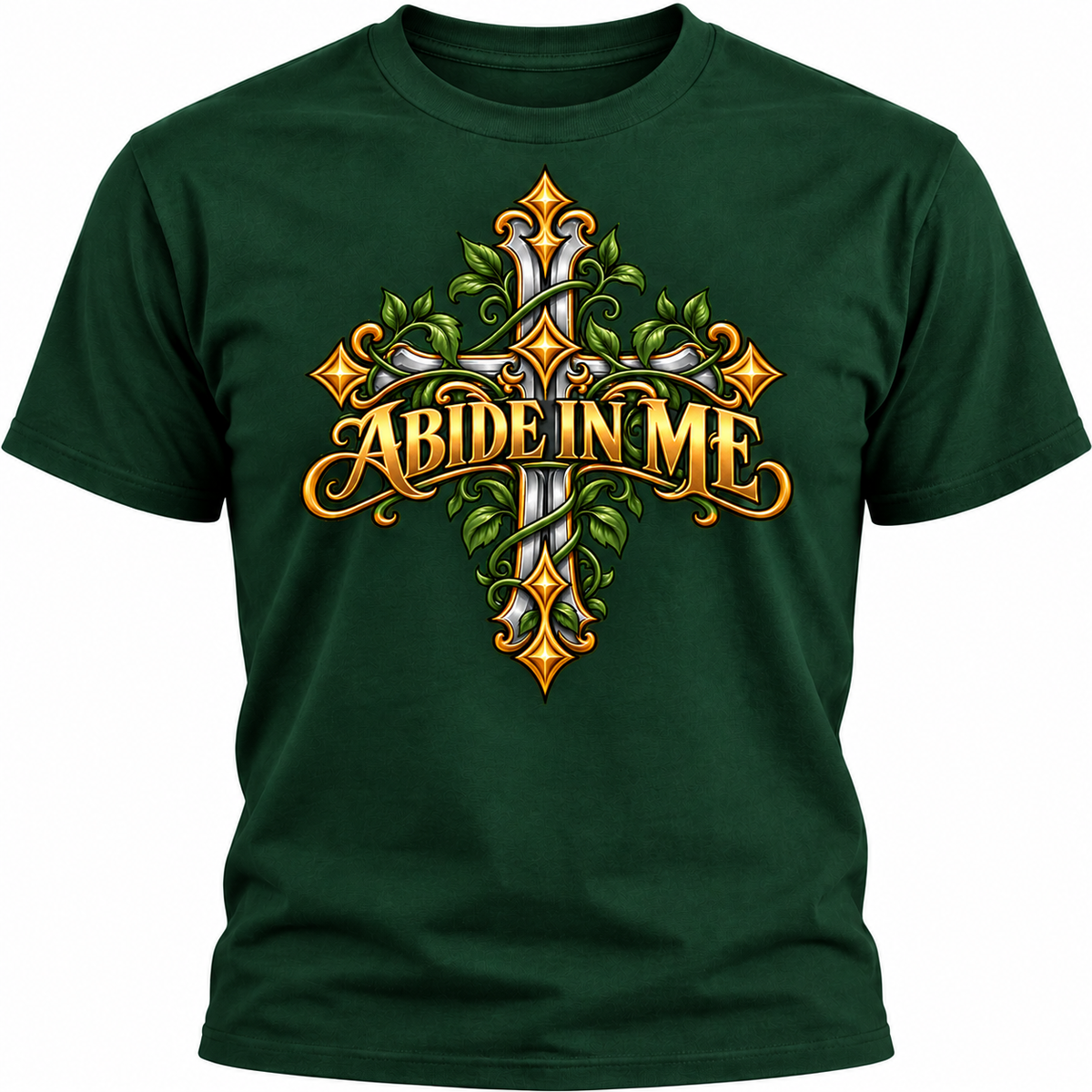 Abide in Me Ornate Christian Cross Unisex Heavy Cotton T-Shirt