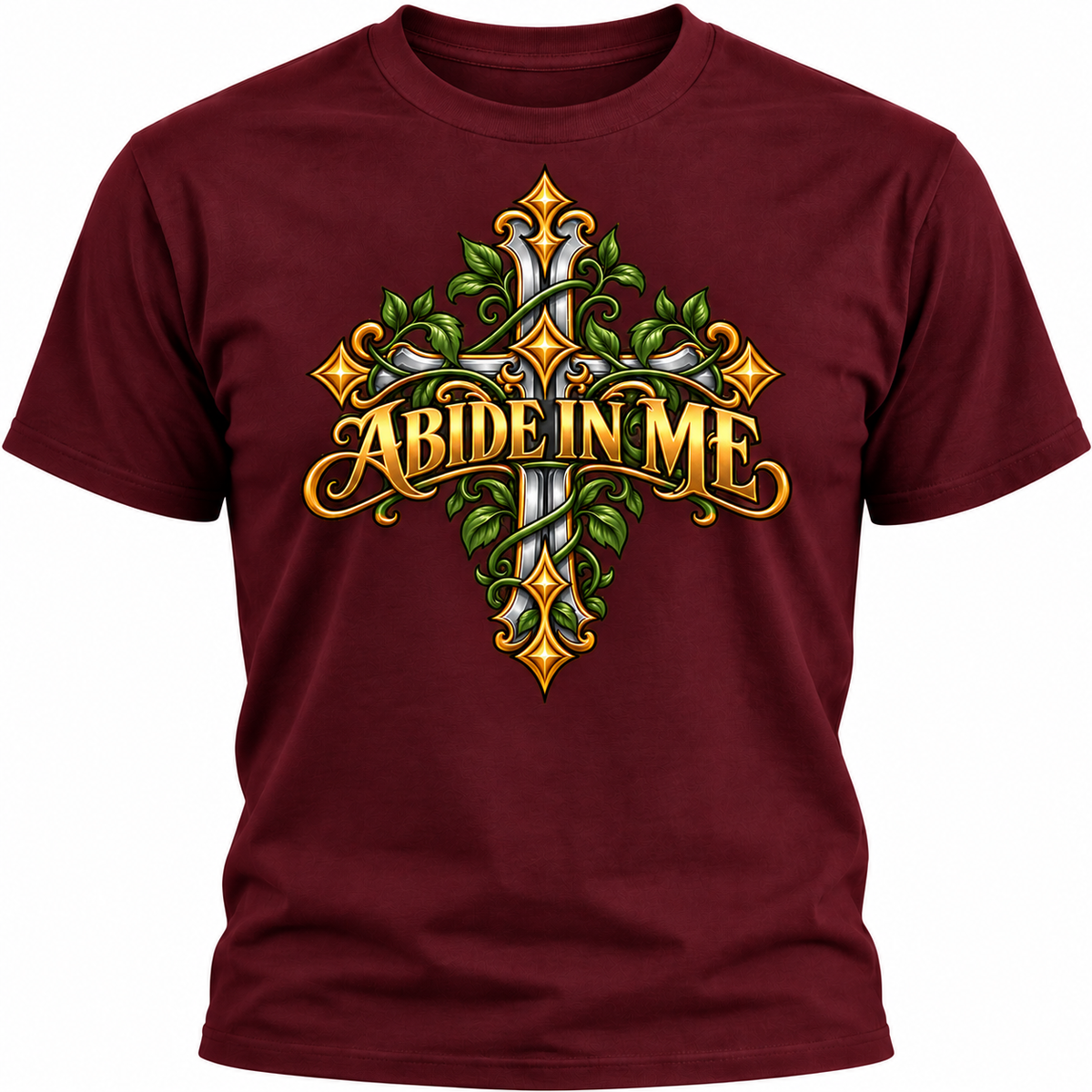 Abide in Me Ornate Christian Cross Unisex Heavy Cotton T-Shirt