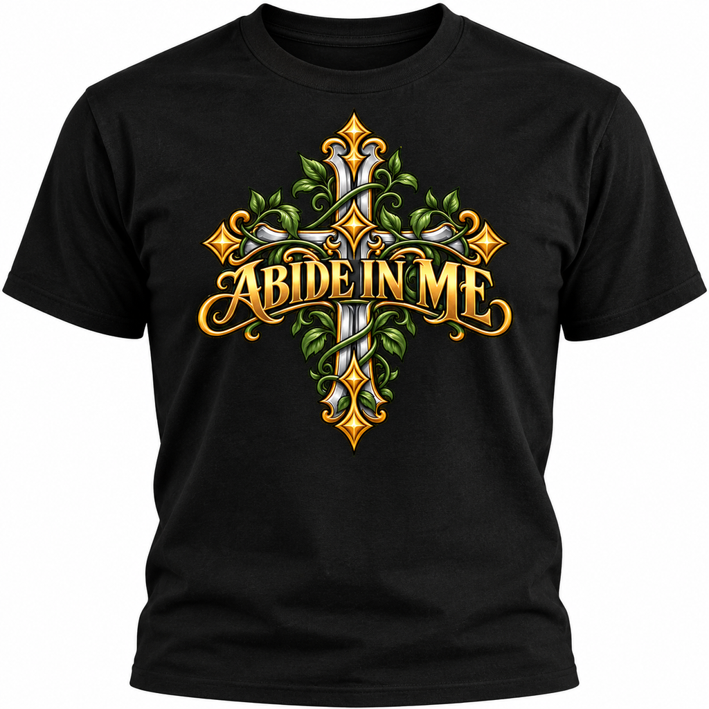 Abide in Me Ornate Christian Cross Unisex Heavy Cotton T-Shirt
