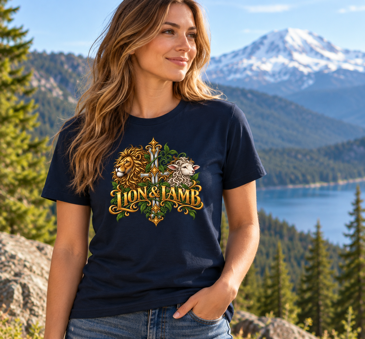 Lion & Lamb Ornate Christian Cross Unisex Heavy Cotton T-Shirt