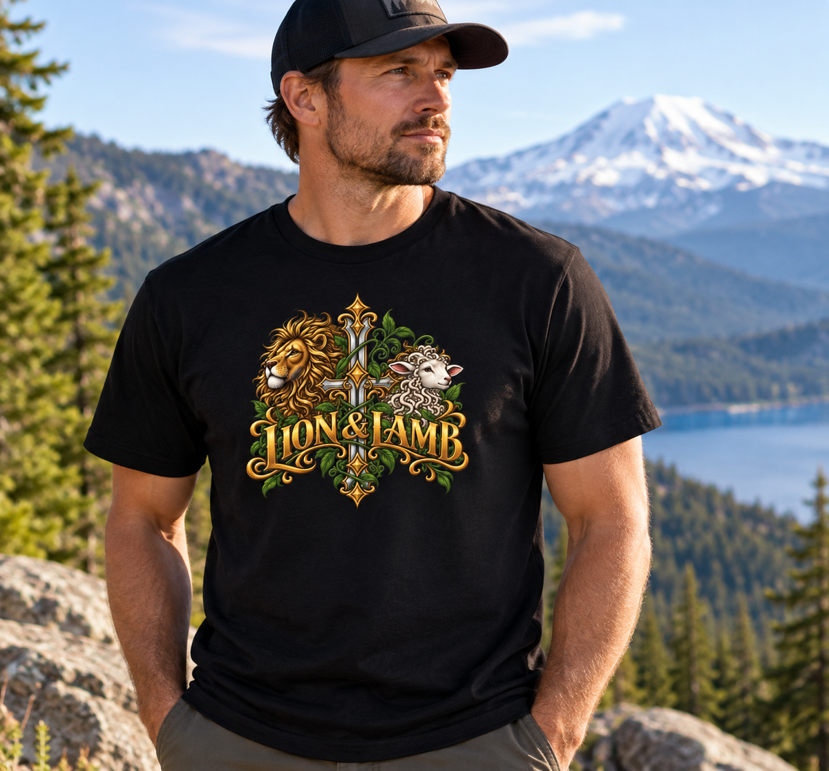 Lion & Lamb Ornate Christian Cross Unisex Heavy Cotton T-Shirt