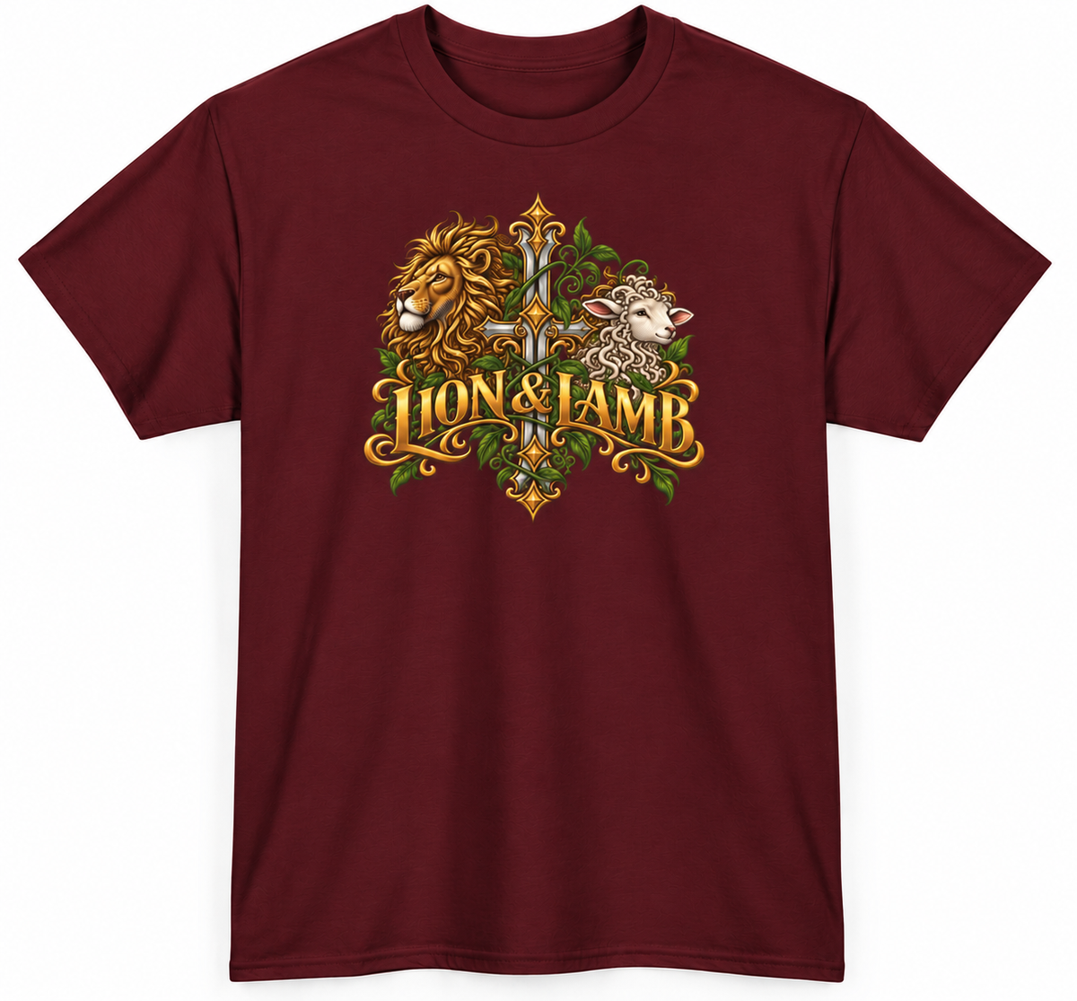 Lion & Lamb Ornate Christian Cross Unisex Heavy Cotton T-Shirt