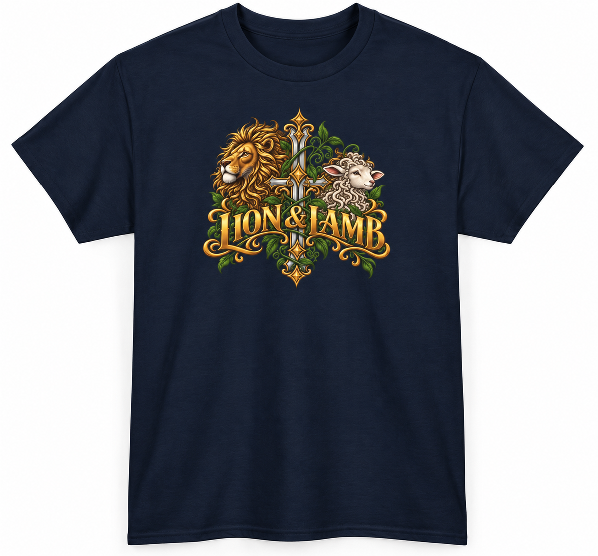 Lion & Lamb Ornate Christian Cross Unisex Heavy Cotton T-Shirt