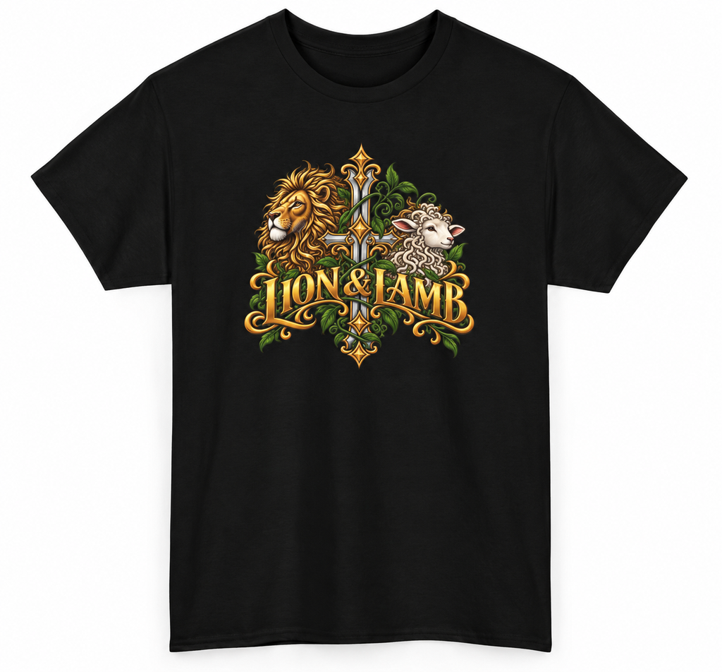 Lion & Lamb Ornate Christian Cross Unisex Heavy Cotton T-Shirt