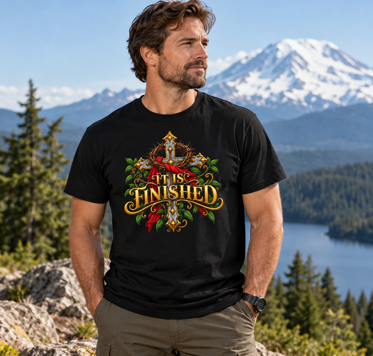 It Is Finished Ornate Christian Cross Unisex Heavy Cotton T-Shirt