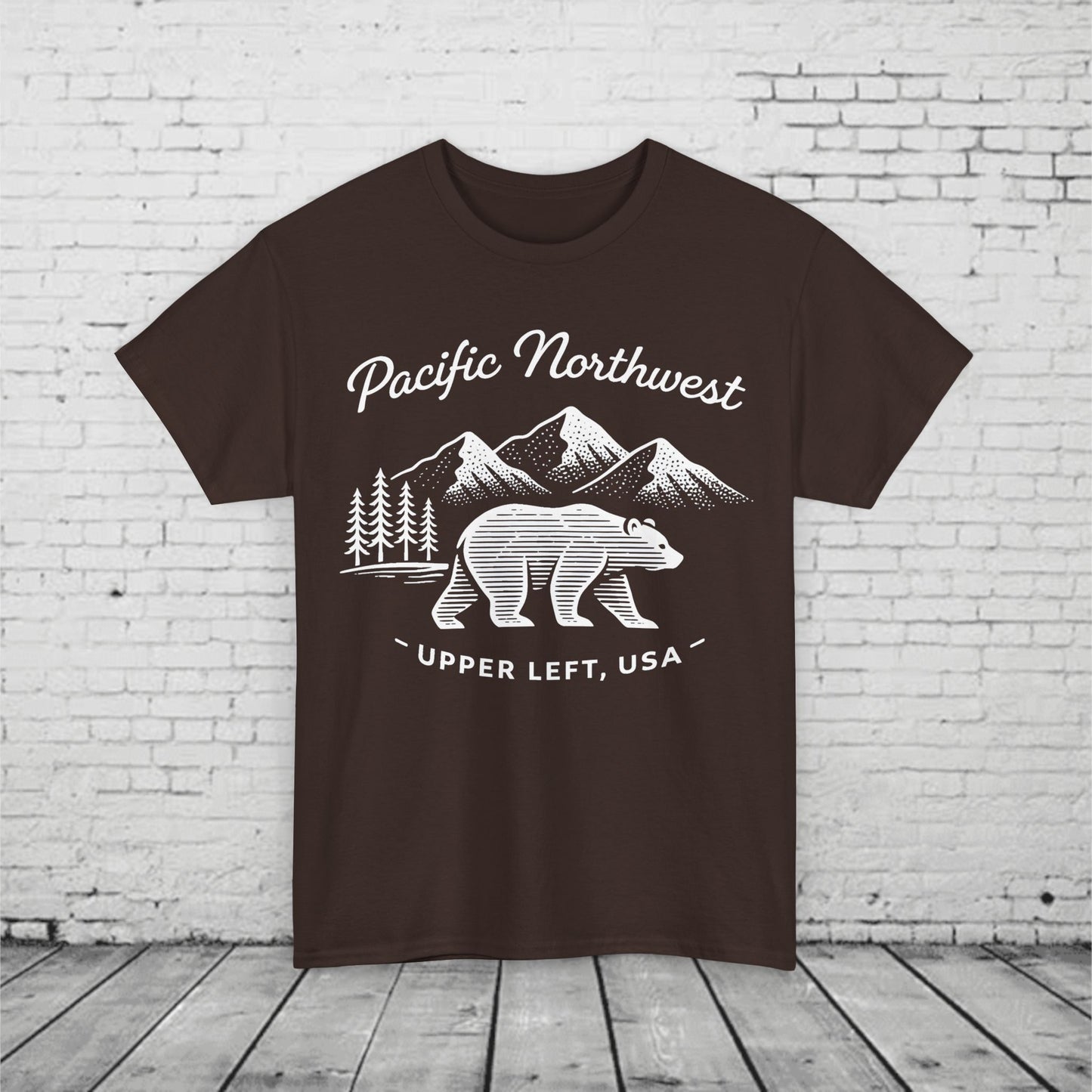 Pacific Northwest Bear Shirt - Minimalist PNW Graphic Tee, Upper Left USA, Unisex Heavy Cotton T-Shirt