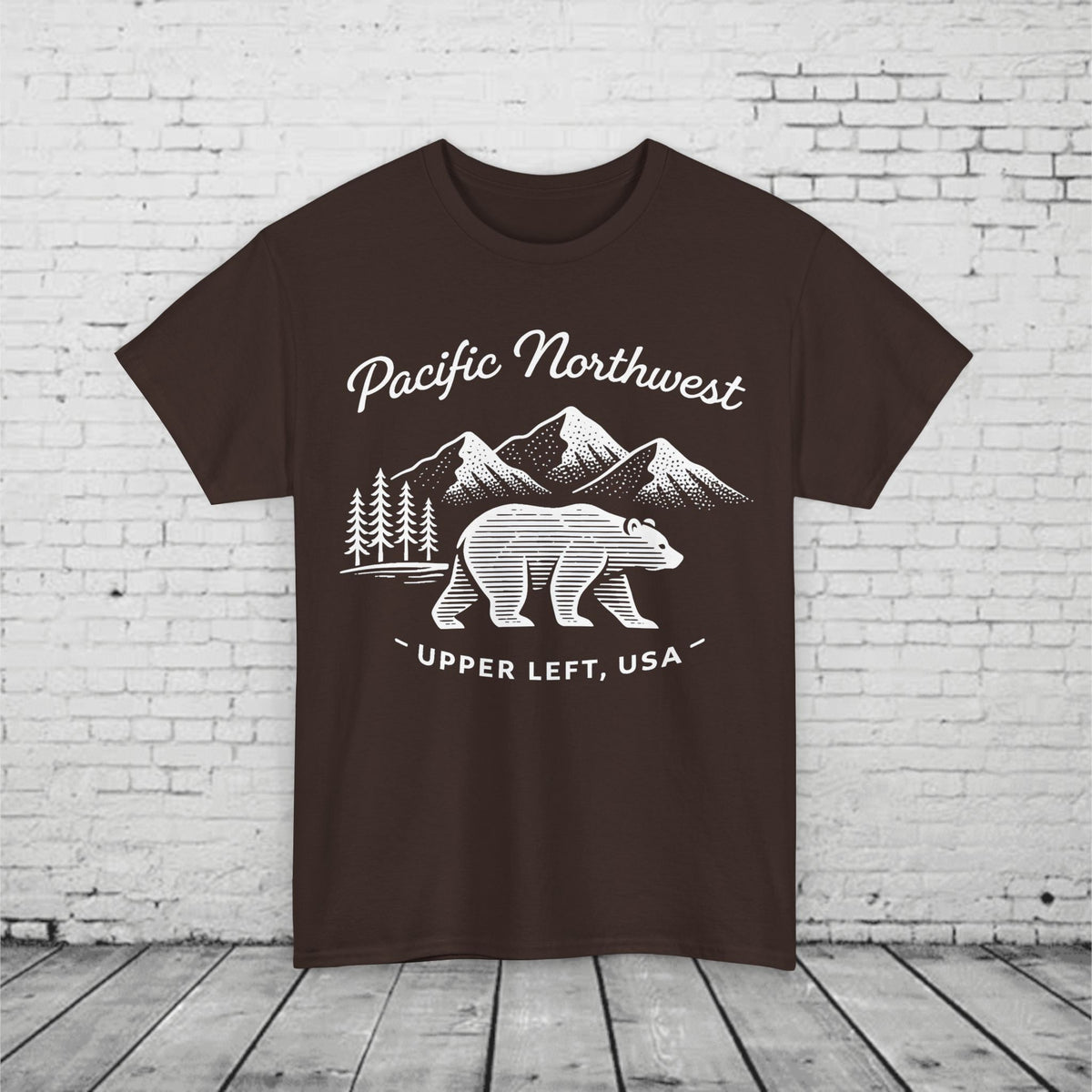 Pacific Northwest Bear Shirt - Minimalist PNW Graphic Tee, Upper Left USA, Unisex Heavy Cotton T-Shirt