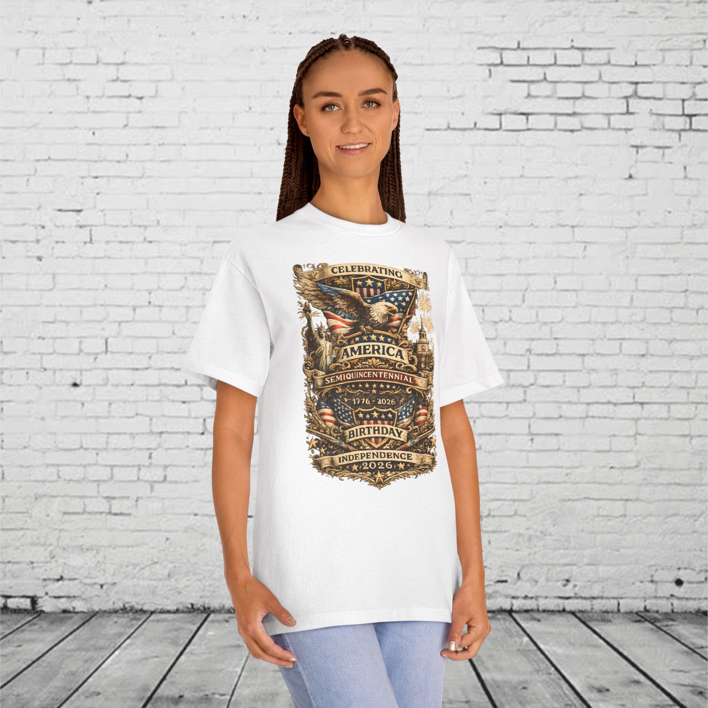 America 250 Semiquincentennial Patriotic T-Shirt | 250 Years of Freedom Eagle, Statue of Liberty & Independence Hall Tee | Independence Day 2026 Unisex Shirt
