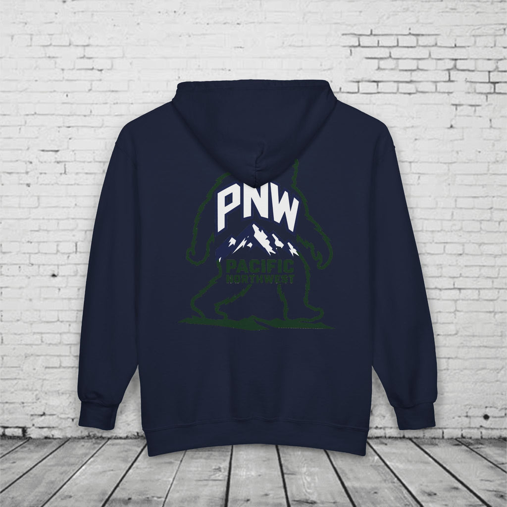 PNW Sasquatch Full Zip Hoodie – Pacific Northwest Bigfoot Mountain Graphic Sweatshirt