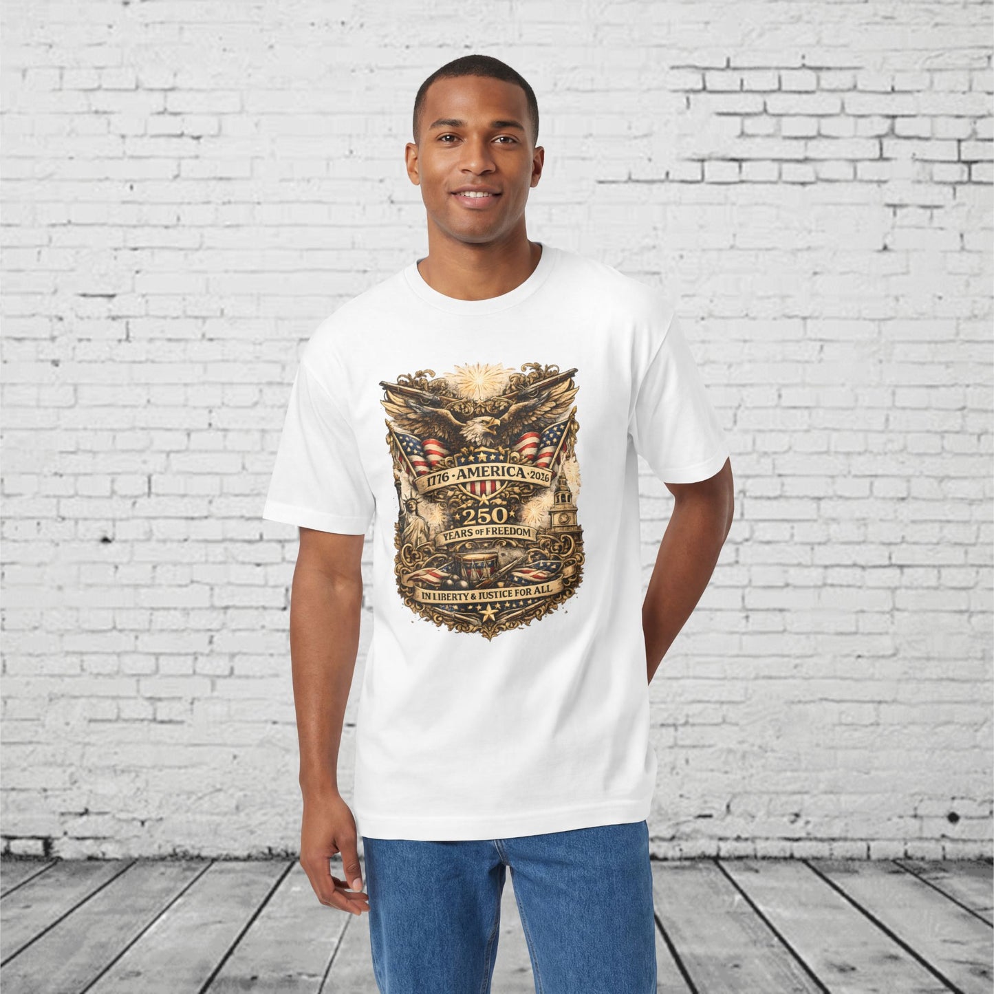 America 250 Years of Freedom Patriotic T-Shirt | 1776–2026 Eagle, Liberty & Justice Graphic Tee | Semiquincentennial Unisex Shirt