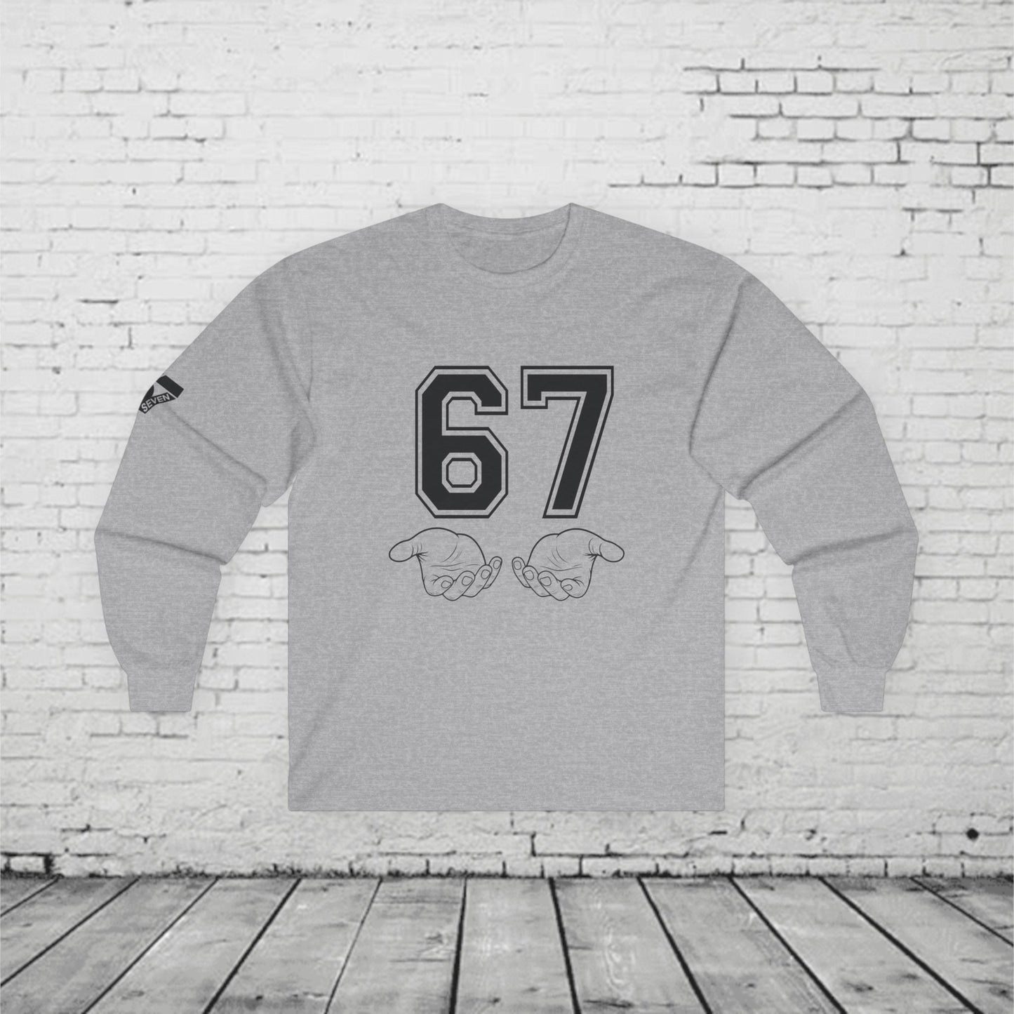 67 Kids Long Sleeve Shirt | Viral 6 7 Hand Graphic | Funny Youth Trend Tee