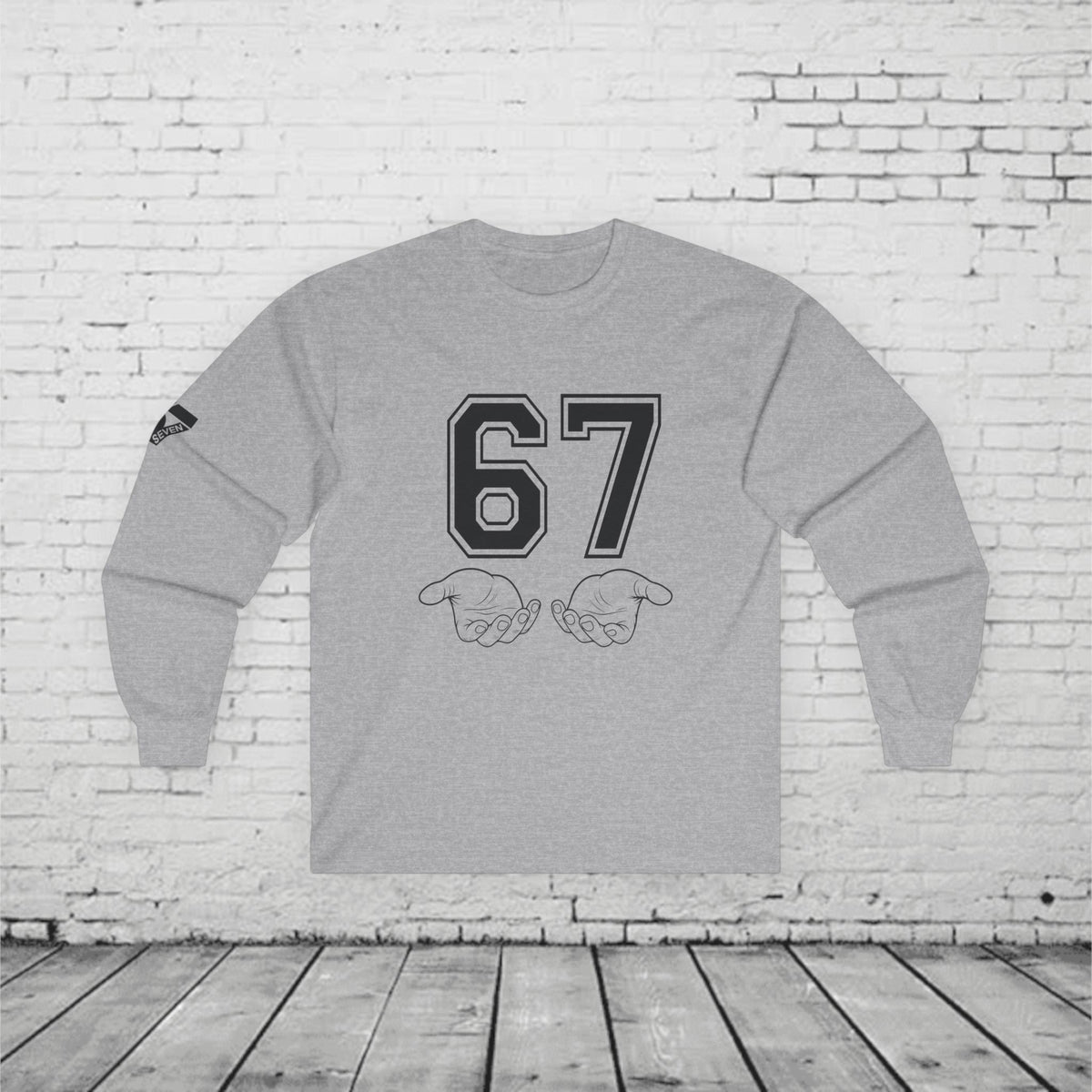67 Kids Long Sleeve Shirt | Viral 6 7 Hand Graphic | Funny Youth Trend Tee