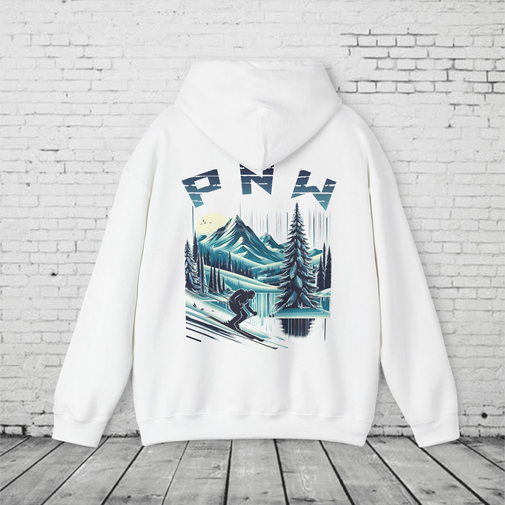 PNW Ski Hoodie – Retro Pacific Northwest Mountain Skiing Hoodie | Unisex Heavy Blend Winter Sweatshirt