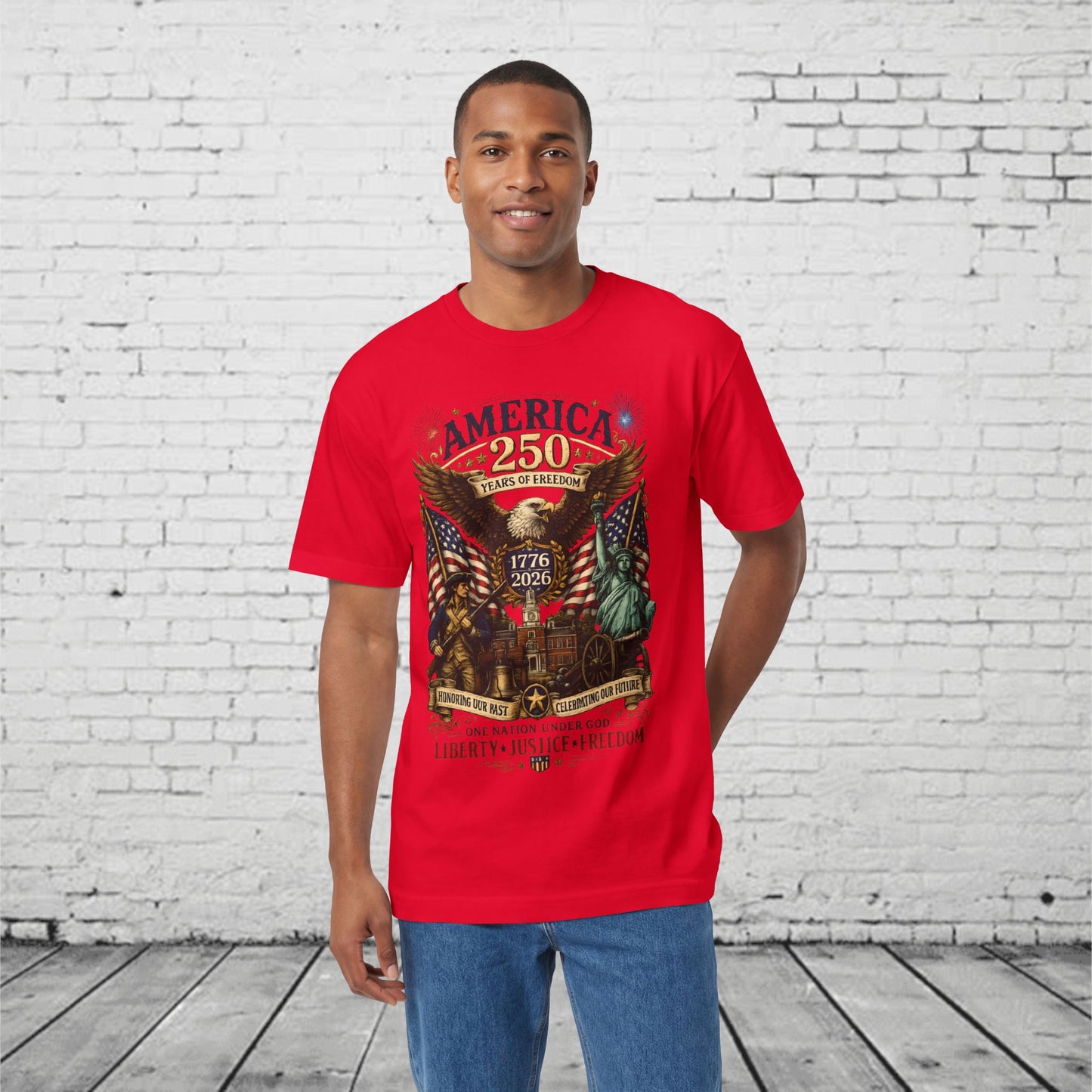 America 250 Patriotic T-Shirt | 1776–2026 Eagle, Liberty Bell & Statue of Liberty Graphic Tee | Semiquincentennial Unisex Shirt