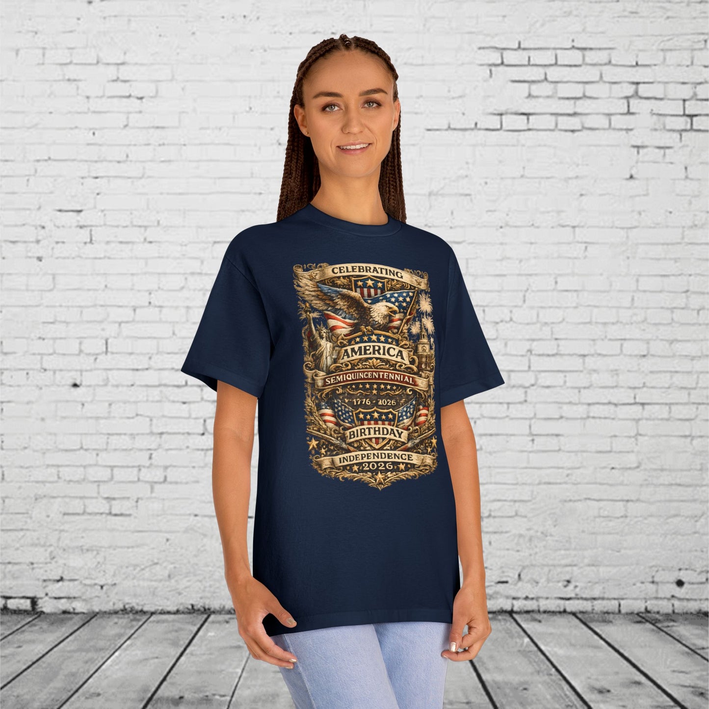 America 250 Semiquincentennial Patriotic T-Shirt | 250 Years of Freedom Eagle, Statue of Liberty & Independence Hall Tee | Independence Day 2026 Unisex Shirt