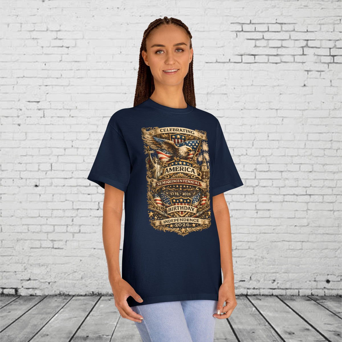 America 250 Semiquincentennial Patriotic T-Shirt | 250 Years of Freedom Eagle, Statue of Liberty & Independence Hall Tee | Independence Day 2026 Unisex Shirt