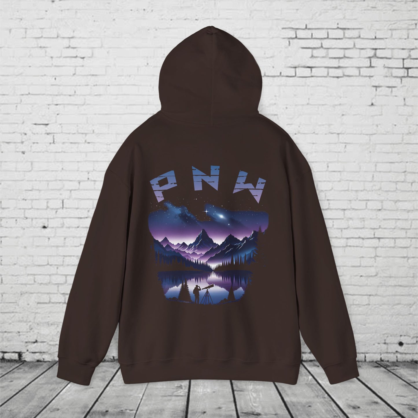 PNW Stargazer Hoodie – Pacific Northwest Night Sky Mountain Graphic, Astronomy Cosmic Unisex Pullover Sweatshirt