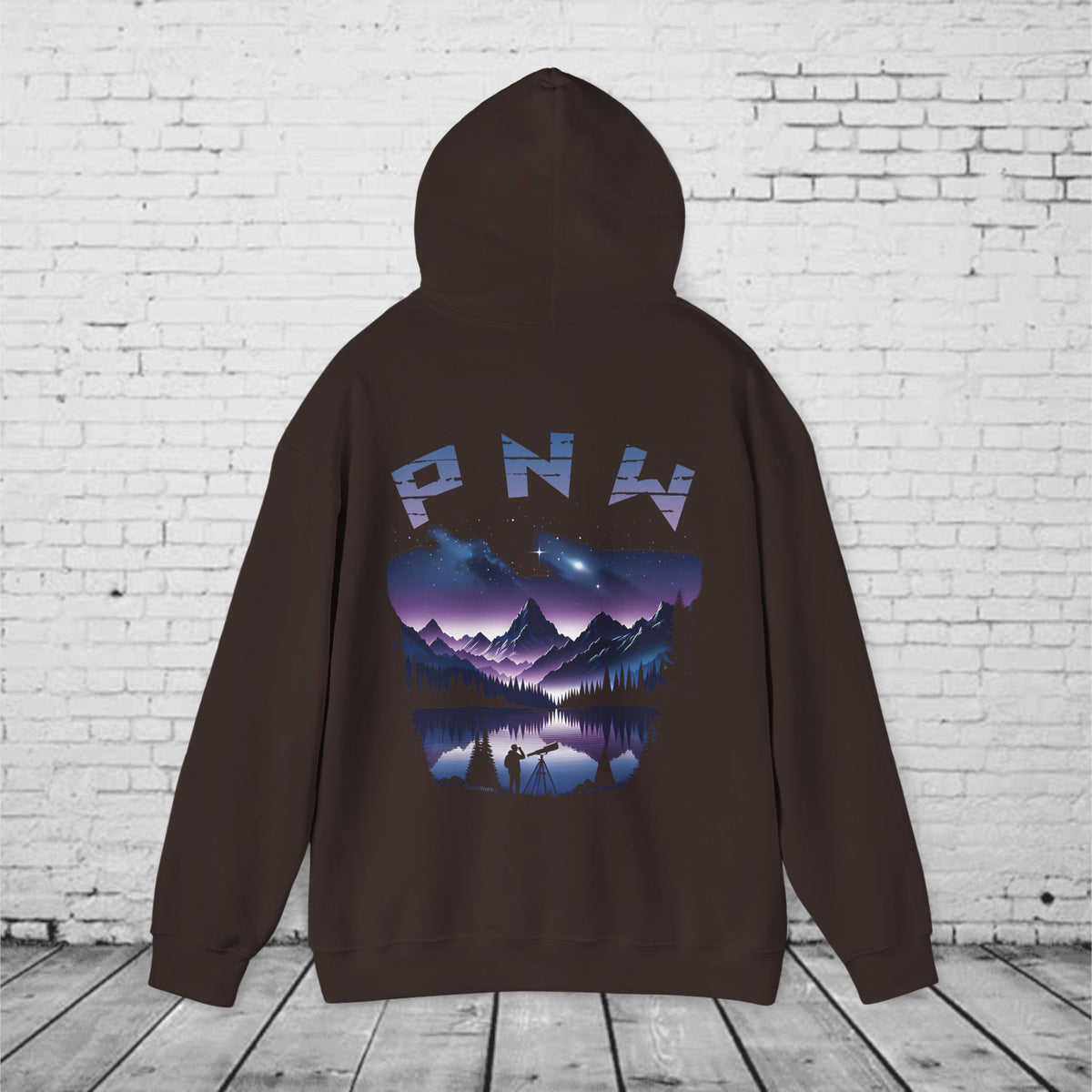 PNW Stargazer Hoodie – Pacific Northwest Night Sky Mountain Graphic, Astronomy Cosmic Unisex Pullover Sweatshirt