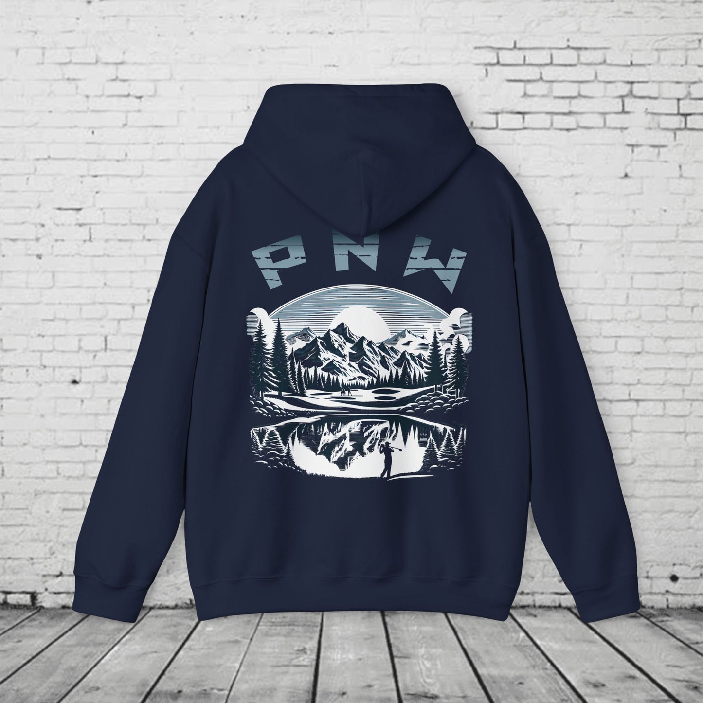 PNW Golf Hoodie – Pacific Northwest Mountain Golf Course Graphic, Vintage Nature Style Unisex Heavy Blend™ Hoodie