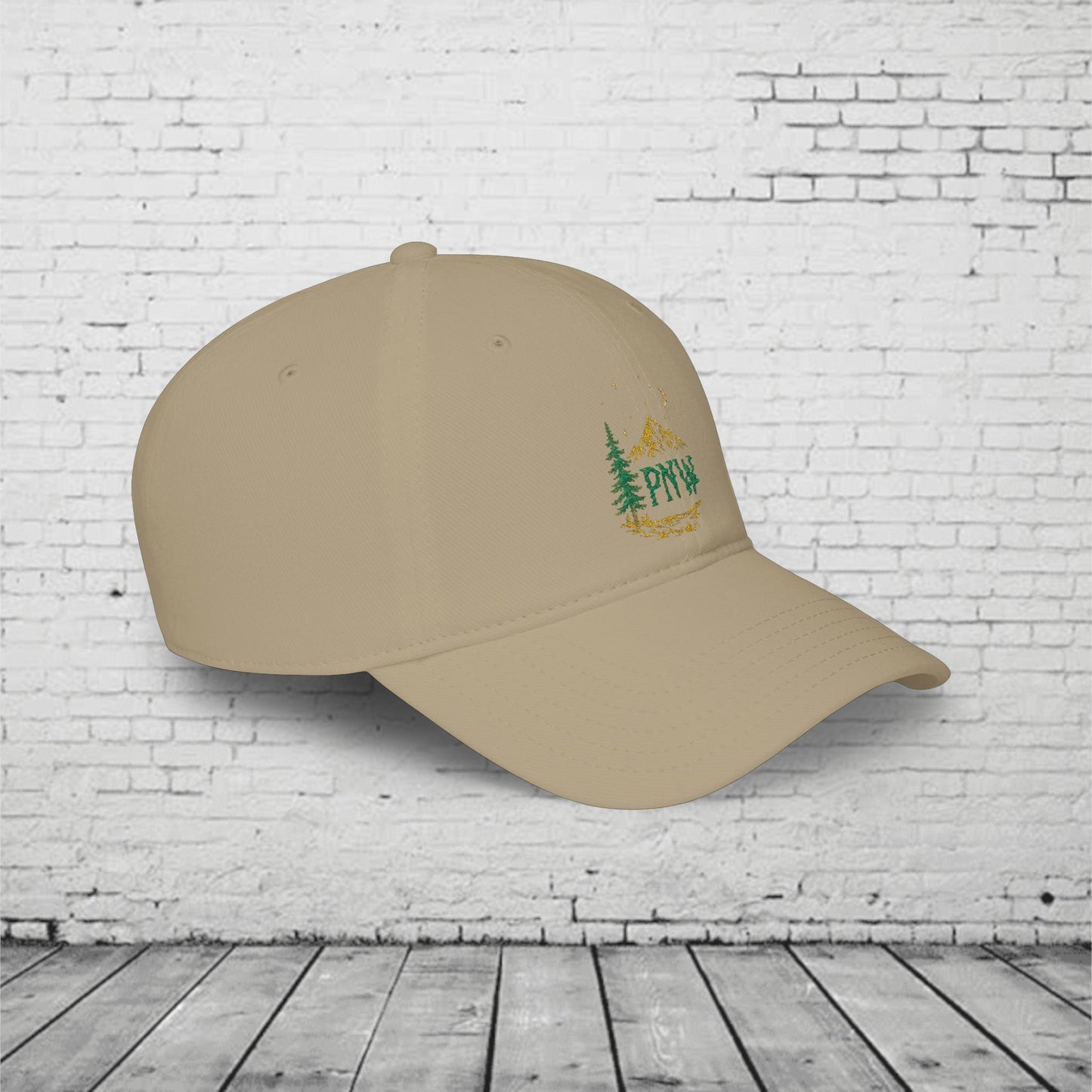 PNW Mountain & Pine Tree Baseball Cap | Pacific Northwest Outdoor Adventure Hat with Hidden Sasquatch