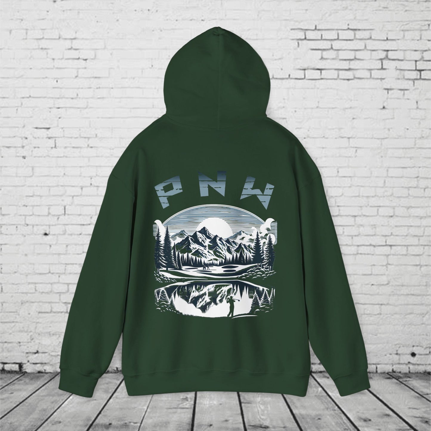 PNW Golf Hoodie – Pacific Northwest Mountain Golf Course Graphic, Vintage Nature Style Unisex Heavy Blend™ Hoodie