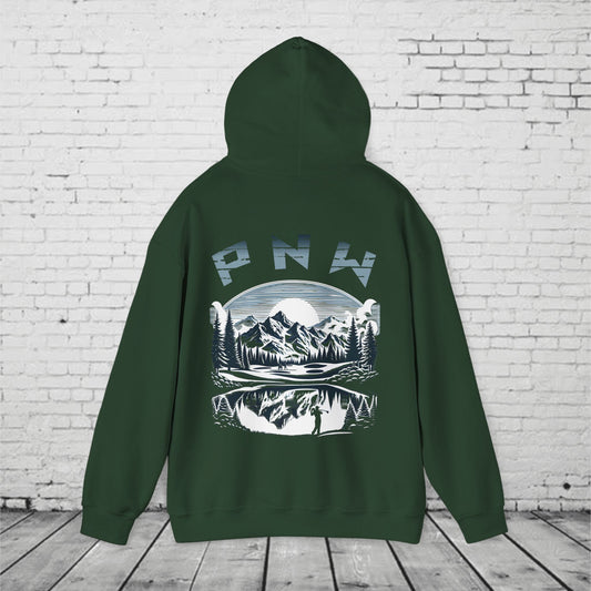 PNW Golf Hoodie – Pacific Northwest Mountain Golf Course Graphic, Vintage Nature Style Unisex Heavy Blend™ Hoodie