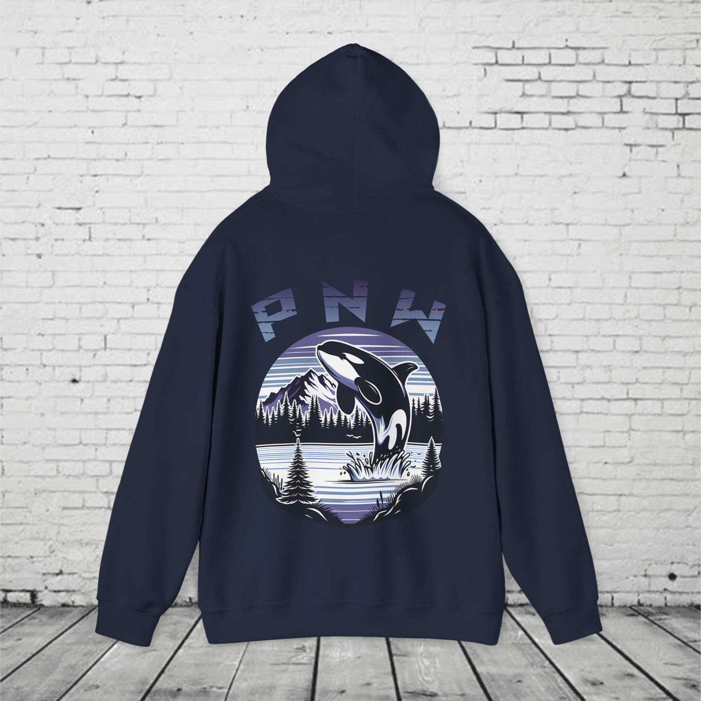 PNW Orca Hoodie – Pacific Northwest Whale, Mountain & Forest Graphic Unisex Hooded Sweatshirt