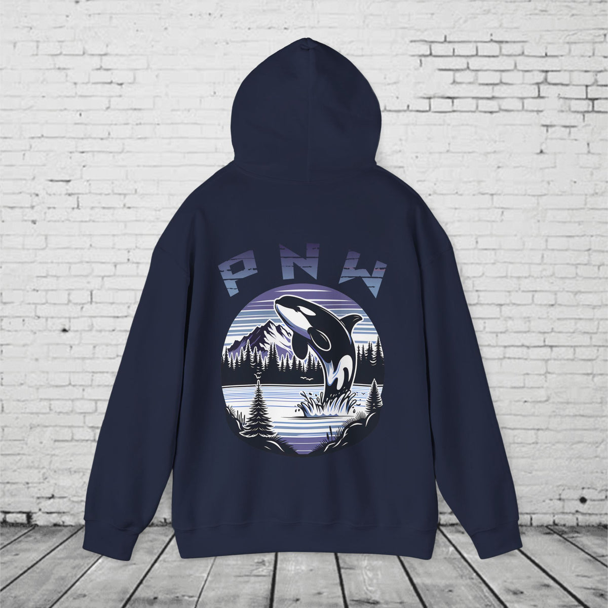 PNW Orca Hoodie – Pacific Northwest Whale, Mountain & Forest Graphic Unisex Hooded Sweatshirt