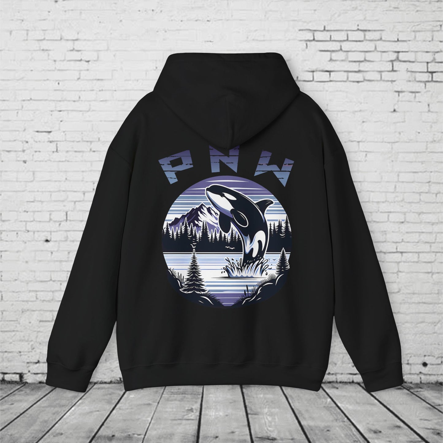 PNW Orca Hoodie – Pacific Northwest Whale, Mountain & Forest Graphic Unisex Hooded Sweatshirt