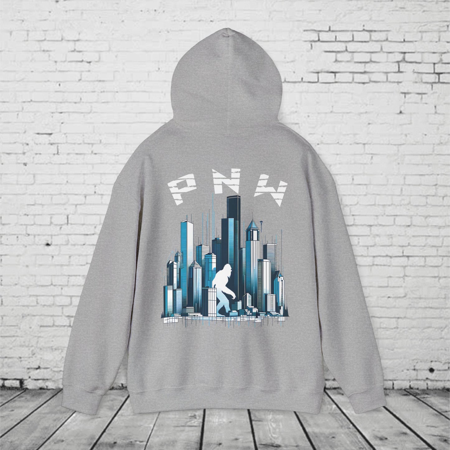PNW Sasquatch Hoodie – Seattle Skyline Bigfoot Sweatshirt | Pacific Northwest Unisex Hooded Sweatshirt