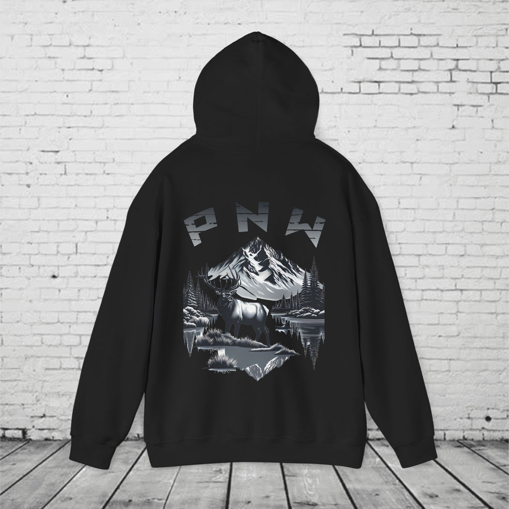 PNW Elk Hoodie – Pacific Northwest Mountain & Forest Wildlife Unisex Hooded Sweatshirt