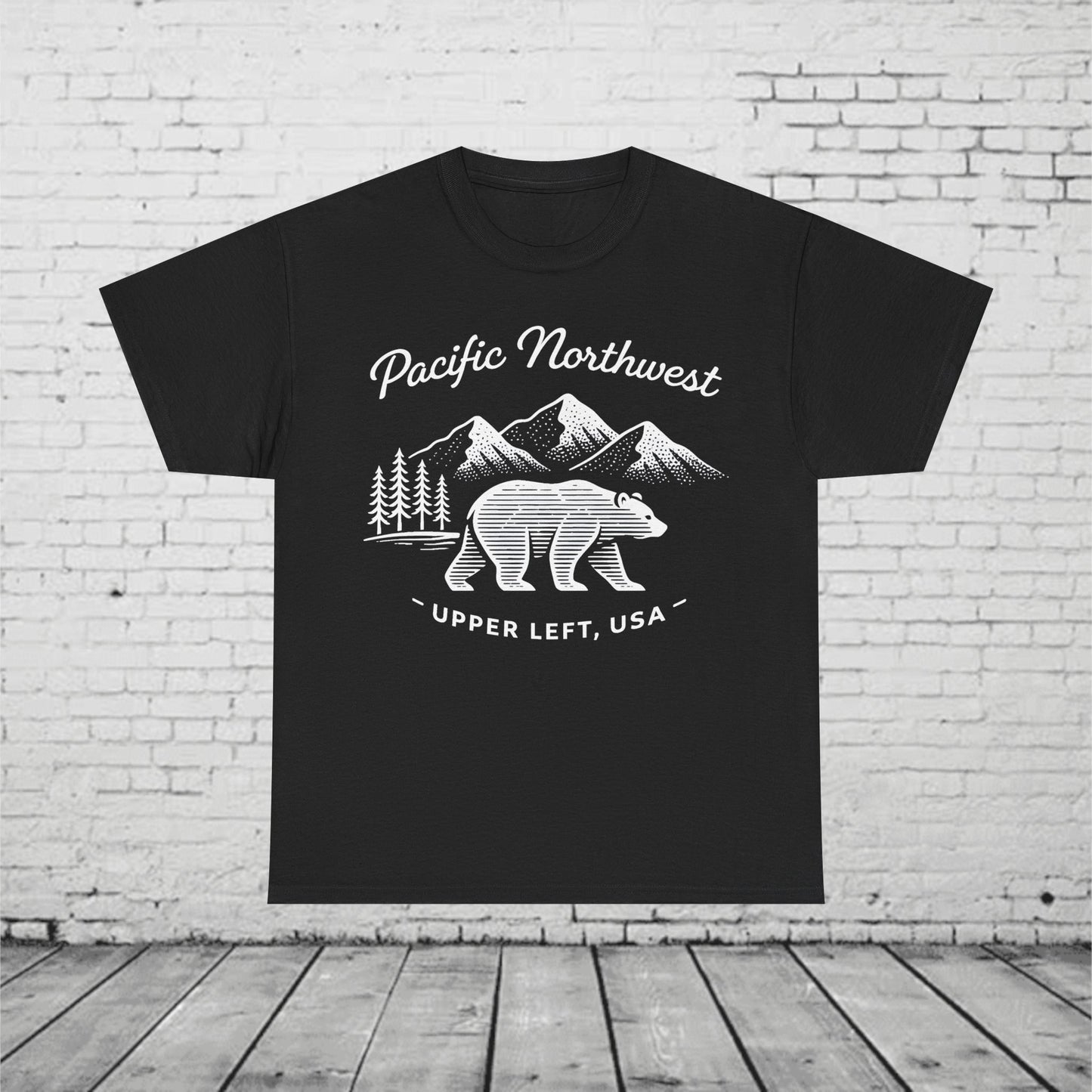 Pacific Northwest Bear Shirt - Minimalist PNW Graphic Tee, Upper Left USA, Unisex Heavy Cotton T-Shirt