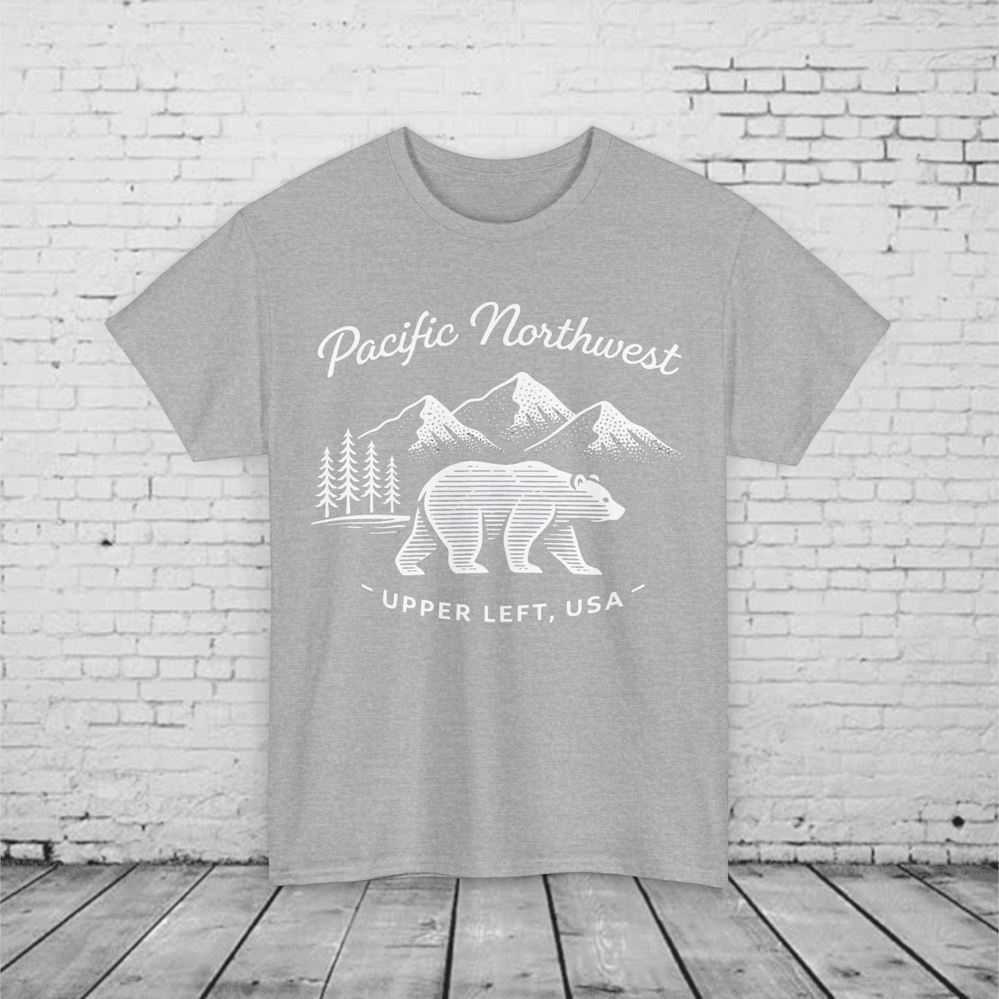 Pacific Northwest Bear Shirt - Minimalist PNW Graphic Tee, Upper Left USA, Unisex Heavy Cotton T-Shirt